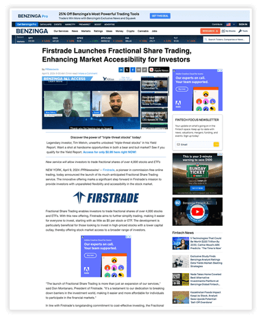 Firstrade Launches Fractional Share Trading, Enhancing Market ...